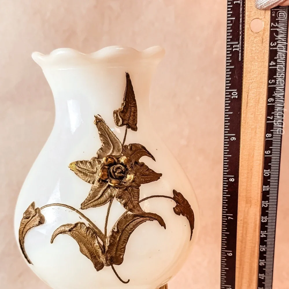 Milk Glass Lamp with Floral Details
